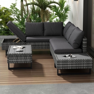 BlingBin Gartenlounge-Set Gartengarnitur Sitzgruppe, Gartenmöbel-Set, Terrassenmöbel Balkonmöbel, (Poly-Rattan-Garnitur, Lounge mit Ecksofa, Tisch & Auflagen, Abnehmbarer und Waschbarer Stoffbezug, 3-tlg, Belastbarkeit: Couchtisch: 20 kg, Stuhl: 150 kg...