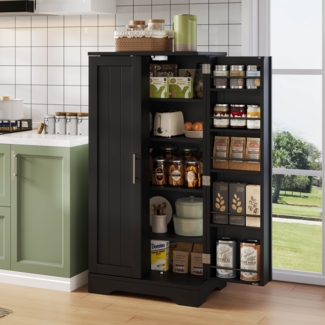 Hochschrank LED-Sensorlicht Küche Schrank Aufbewahrung minimalistisch Wohnzimmer,Schwarz