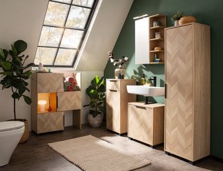 Schildmeyer Hochschrank Piazza 160388, Eiche hell Dekor/Fischgräten Dekor, 40,3 x 33 x 157,8 cm