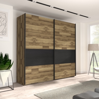 FORTE Jakobina Kleiderschrank, Holzwerkstoff, Schwarz/Braun, 220,1 x 210,5 x 61,2 cm