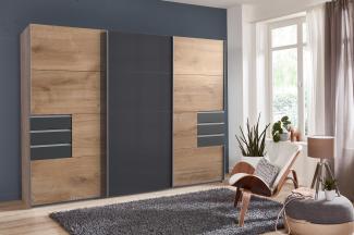 Schwebetürenschrank >Susanetta< in Plankeneiche Graphit - 270x210x64cm (BxHxT)