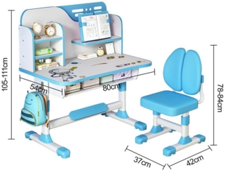 Rutaqian Kinderschreibtisch Kinderschreibtischstuhl Set für Kinder,Höheverstellbar 105 und 111 cm (Set, 1 x Kinderschreibtisch, 1 x Kinderstuhl), Schreibtisch mit Stuhl, Bücherständer und Schublade für Jungs Mädchen