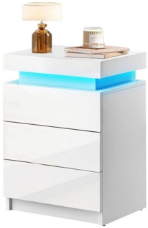 oyajia Nachttisch Modern Nachttisch mit LED-Beleuchtung, Verstellbare Farben Sofatisch, 2/3 Schubladen, Flip-Cover Nachttisch, Beistelltisch, Schlafzimmer