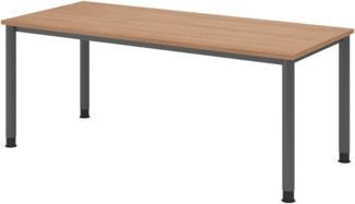 bümö höhenverstellbarer Schreibtisch H-Serie 180x80 cm in Nussbaum, Gestell in Graphit - PC Tisch für's Büro manuell höhenverstellbar, Computertisch verstellbar, HS-19-N-G