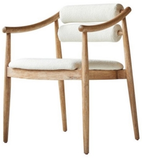 Tikamoon Esszimmerstuhl Sessel Colombe aus massivem Akazienholz und Boucléstoff