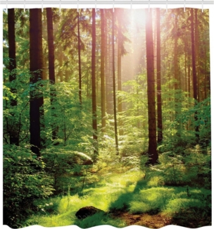 Abakuhaus Duschvorhang Moderner Digitaldruck mit 12 Haken auf Stoff Wasser Resistent Breite 175 cm, Höhe 180 cm, Wald Sunset Moss Woods Bäume