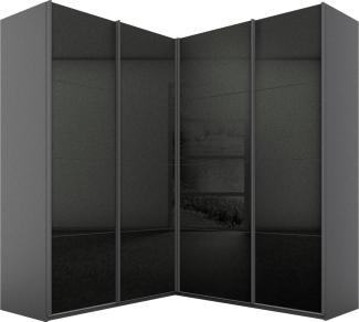 Rauch Möbel Quadra Schrank Eckschrank Schwebetürenschrank, Grau Hochglanz / Grau, 4-trg, inkl. 2 Kleiderstangen, 12 Einlegeböden, BxHxT 181 x 210 x 187 cm