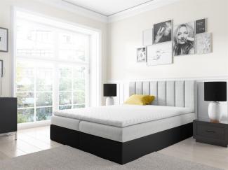 Boxspringbett GABRIEL 140x200 cm Hellgrau-Schwarz