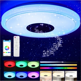 oyajia Deckenleuchte 60W LED Deckenlampe Bluetooth Lautsprecher, 50cm RGB Farbwechsel Lampe, LED fest integriert, Warmweiß, Naturweiß, Kaltweiß,RGB, Dimmbar mit Fernbedienung, APP, für Schlafzimmer Wohnzimmer Bad Bar