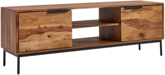 Lowboard Sheesham Massivholz 147 x 51 x 38 cm TV-Kommode mit zwei Türen, Design TV-Schrank Hoch, Fernsehtisch Fernsehschrank Modern, Fernsehkommode Wohnzimmer