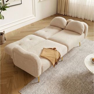 Merax Schlafsofa Bettsofa Klappsofa mit Wolkenform & Schlaffunktion, Couch Gästebett, 175x79x82cm 1 Teile, Sofa mit 3-fach verstellbarer Rückenlehne,6 Metallfüße,Lammwolloptik