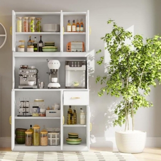 VOWNER Küchenbuffet mit 5 Schränken,Verstellbaren Einlegeböden 100*180*28cm,Weiß