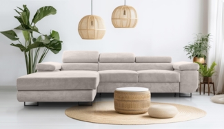 AX LIVING Cord Couch L Form – Arborio L Wohnlandschaft 280 cm Zartweiß