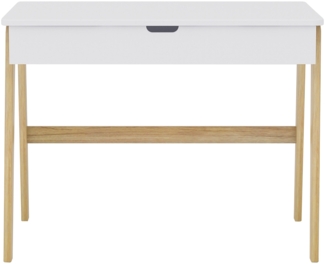 Schreibtisch 100 x 65 cm aus MDF Weiß mit Pinienholz Beinen und Schublade