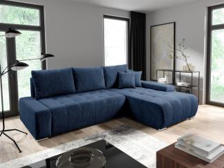 Ecksofa Sofa mit Schlaffunktion VOGAR Stoff Poso Blau Ottomane Rechts