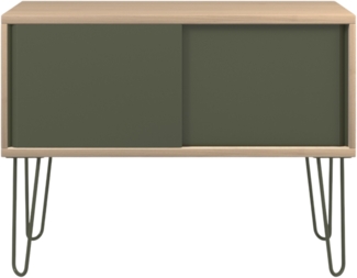 Bisley MultiRange Sideboard in Eiche-Olivgrün - Büroschrank mit Schiebetüren 100cm breit, Retro-Design Kommode aus Holz & Metall, Schrank für Ordner, Bücher & Büro-Material, MS1007H-018-623