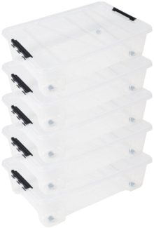 ONDIS24 Aufbewahrungsbox Unterbettbox Jolly Rollbox mit Deckel 25/35L Spielzeugkiste (5 St), transparent, stapel,- und nestbar