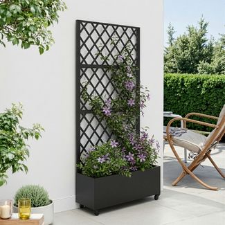 Trennwand Malja mit Blumenkasten Stahl 190x82x38 cm Schwarz [casa. pro]