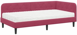 vidaXL Eckbettgestell mit Matratze Weinrot 90x190 cm Samt 3394148