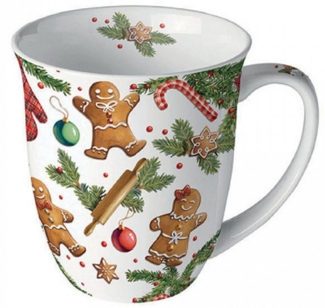 Ambiente Luxury Paper Products Becher Weihnachtsbecher- Silvester - Herbst / Winter Tee - Kaffee Tasse, Porzellan Tasse 0,4 l Lebkuchenplätzchen, Lebkuchen, Plätzchen Kollektion, Kollektion, Mug, Weihnachten, Geschenkartikel