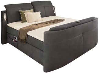 Boxspringbett Media-Mix / Movie-Star-Mix , Mikrofaser, Stoff , Grau , 206 x 130 x 258 cm