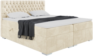MEBLINI Boxspringbett DALIA 120x220 cm mit Bettkasten - H4/Beige Samt Polsterbett - Doppelbett mit Topper & Taschenfederkern-Matratze