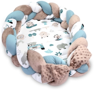 Babynest Neugeborene Nestchen Baby 75x45 cm – Minky Kuschelnest mit Zopf Kissen zerlegbares Set zweiseitig Babynestchen Babybett Afrika Farbton B