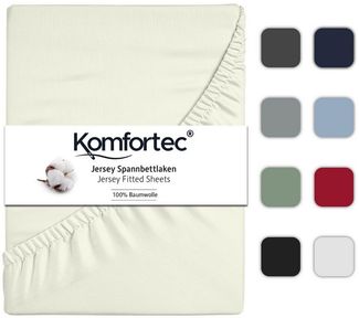 Komfortec Spannbettlaken Jersey 100% Baumwolle – 120x200 cm – 135g/m² – Weich, Atmungsaktiv & Hautfreundlich – Mit Rundumgummi – Oeko-Tex Zertifiziert – Für Boxspring, Topper & Matratzen – Ecru