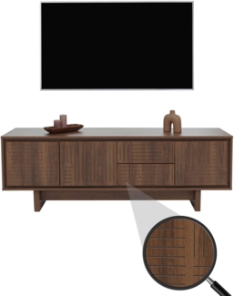 TV-Rack HWC-O34, TV-Board Fernsehtisch Lowboard Kommode, Schubladen Ablagen, Melamin 51,5 x 150 x 39,5 cm ~ braun