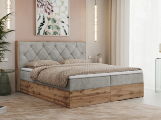 Boxspringbett, Schlafzimmerbett, Bettkasten - VENETO -140 x 200 cm - Hellgrau Stoff - H4