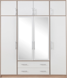 Kleiderschrank Drehtürenschrank Smart 200x56x230cm weiß Sonoma Eiche mit Aufsatz
