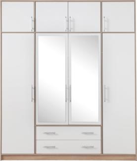 Kleiderschrank Drehtürenschrank Smart 200x56x230cm weiß Sonoma Eiche mit Aufsatz