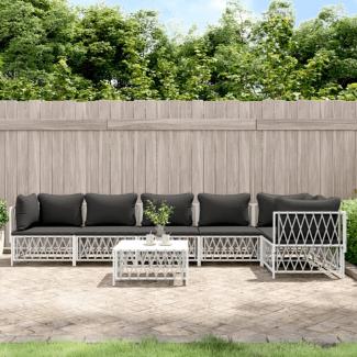 vidaXL 7-tlg. Garten-Lounge-Set mit Kissen Weiß Stahl 3186878