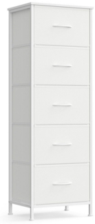 SONGMICS Kommode, Schrank, 5 Stoffschubladen, für Schlafzimmer, Flur, Wohnzimmer, weiß