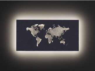 LED Wandbild, Weltkarte, Wandleuchte, L 60 cm, Grau
