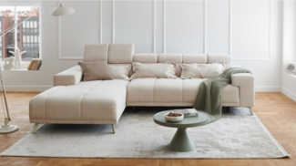 Massivart® Ecksofa Cord Creme ausziehbar 285 cm / elektrisch verstellbar / SUNNY, XXL-Sitztiefenverstellung · Kopfteilverstellung · Nosagunterfederung