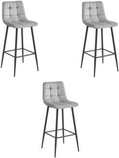Valora TEOTO Hocker, silbergrauer Samt, schwarze Beine, für die Küche (3 Stück)