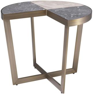 Casa Padrino Luxus Edelstahl Beistelltisch mit Marmor Tischplatte Grau / Beige / Messingfarben Ø 60 x H. 50,5 cm - Luxus Möbel