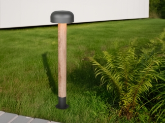 Moderne LED Wegeleuchte in Holzoptik & Anthrazit, Höhe 84cm