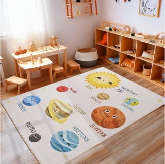 Carpettex Kinderteppich Planeten Design, Rechteckig, Höhe: 7 mm, Jungen-Mädchen Babyzimmer Teppich Kinderzimmer