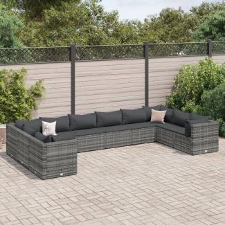 vidaXL 10-tlg. Garten-Lounge-Set mit Kissen Grau Poly Rattan 3308282