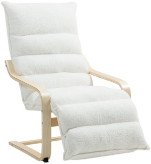 HOMCOM Relaxsessel Lounge-Sessel aus Birkenholz (gepolsterter Relaxsessel mit verstellbarer Fußstütze, 1-St, moderner Sessel für Wohnzimmer), 93-114 x 67 x 105 cm, Weiß