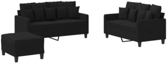 vidaXL 3-tlg. Sofagarnitur mit Kissen Schwarz Stoff 3201660