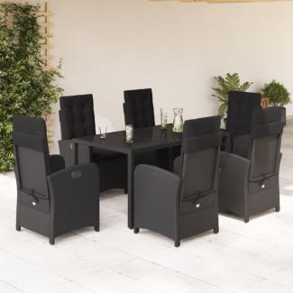 vidaXL 7-tlg. Garten-Essgruppe mit Kissen Schwarz Poly Rattan