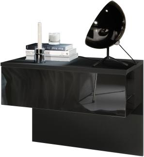 Vladon Nachttisch Sleep, Nachttischschrank mit Schublade zur Wandmontage, Schwarz matt/Schwarz Hochglanz (60 x 46 x 35 cm)