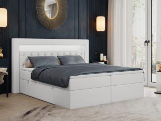 Boxspringbett - Doppelbett mit Multipocket-Matratze und LED - GOLD-6 - 160x200cm - Weiß Kunstleder - H3