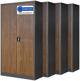 MegaDeal 4x Aktenschrank abschließbar KADO - 5 Ebenen verstellbar, Flügeltüren | Metallschrank Werkstatt Mehrzweckschrank Büroschrank aus Stahl Werkzeugschrank, 185x90x40cm Anthrazit-Nussbaum