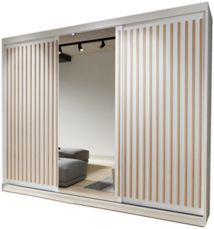 Compleo Schwebetürenschrank 250 cm breit, Kleiderschrank modern mit Lamellen ROY