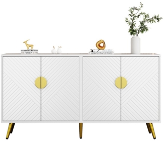 HAUSS SPOLE Sideboard mit verstellbarem Regal, Schrägstreifen-Design, 4 Türen weiß-golden (Beistellschrank, 1 St, 4 Türen), mit verstellbarem Regal, Schrägstreifen-Design