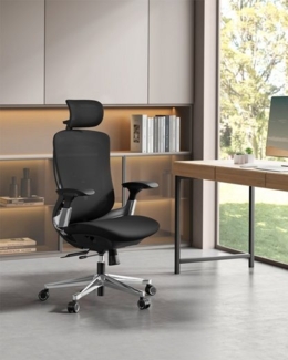 Songmics Bürostuhl, Schreibtischstuhl, ergonomisch und verstellbar, neigbare Rückenlehne, nach vorne oder hinten verstellbarer Sitz, Aluminiumlegierung, bis 150 kg belastbar, schwarz NBO068B01